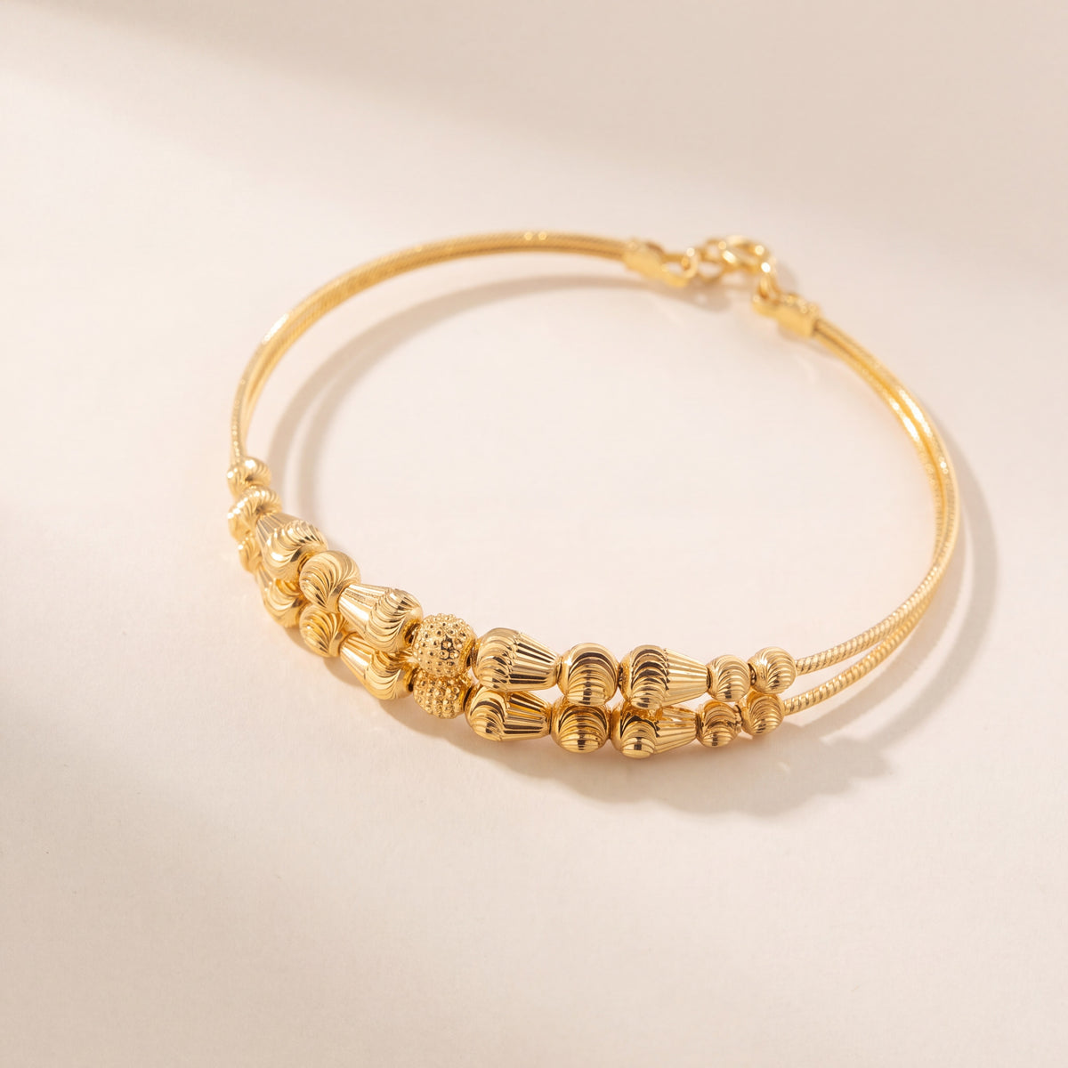 2 Line Kid's Beads Cuff Bracelet (D61), 925 silver 24K gold plated