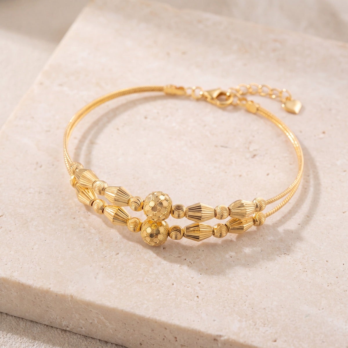 2 Line Kid's Beads Cuff Bracelet (D62) on travertine
