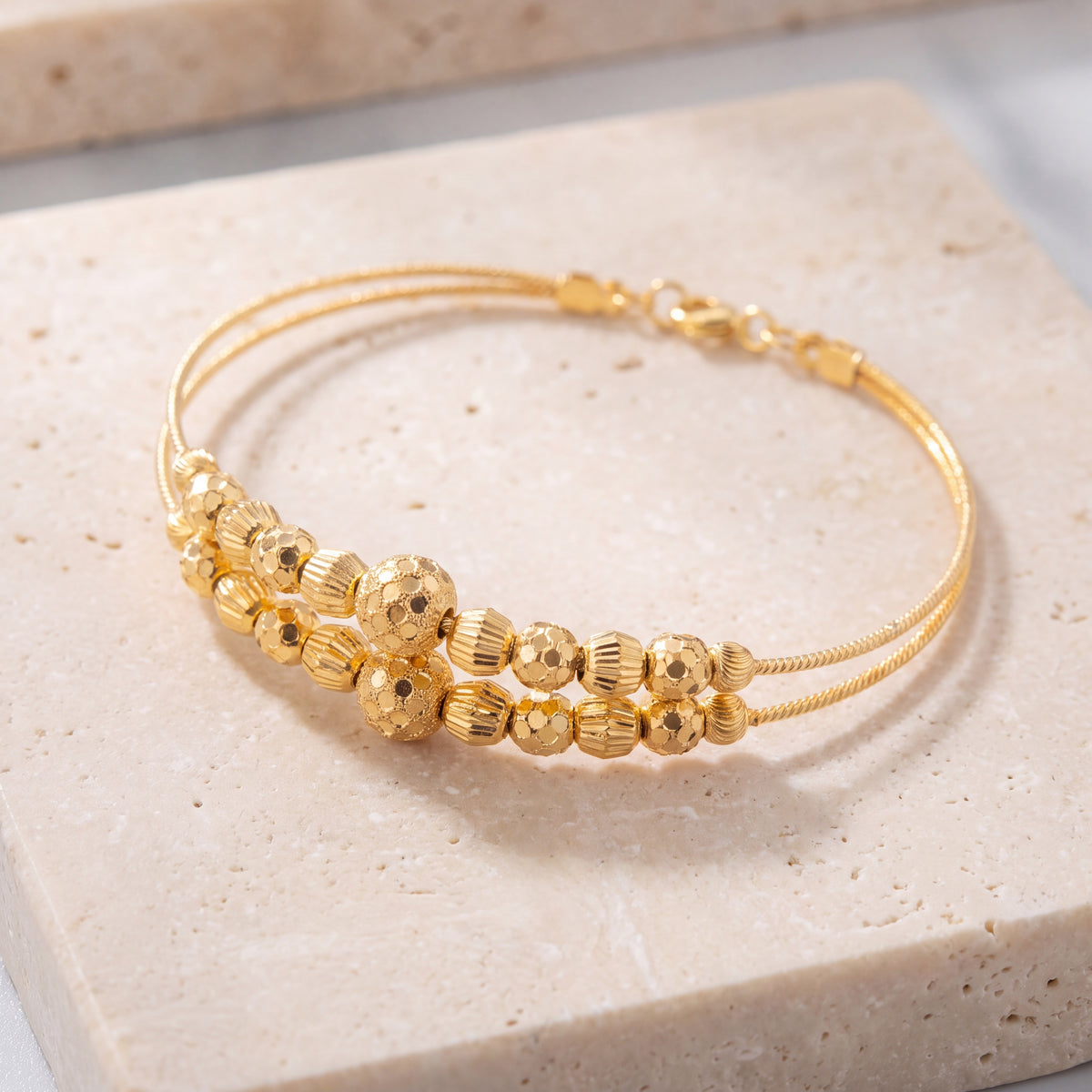 2 Line Kid's Beads Cuff Bracelet (D65) on travertine
