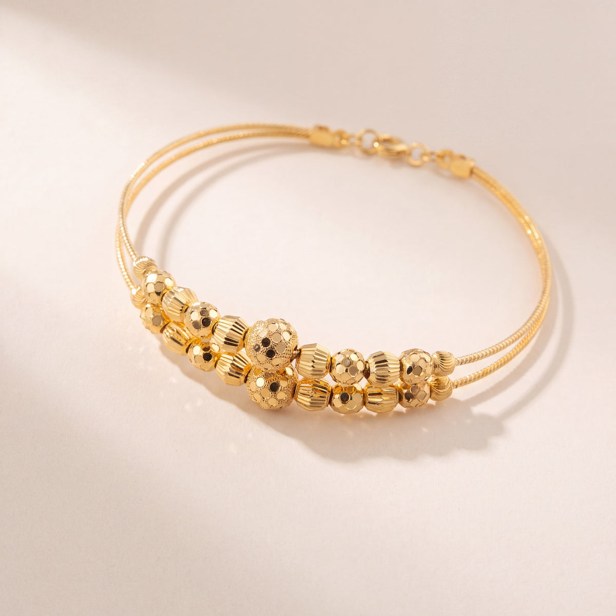 2 Line Kid's Beads Cuff Bracelet (D65), 925 silver 24K gold plated