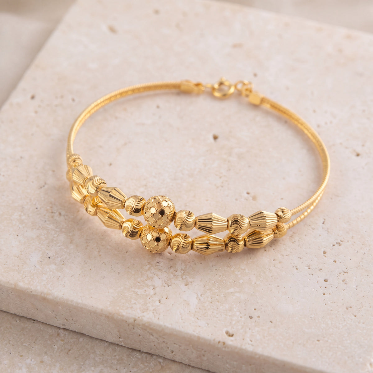 2 Line Kid's Beads Cuff Bracelet (D67) on travertine