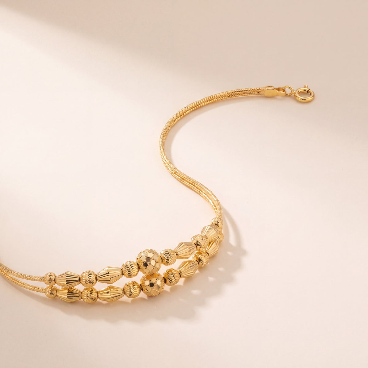 2 Line Kid's Beads Cuff Bracelet (D67), 925 silver 24K gold plated