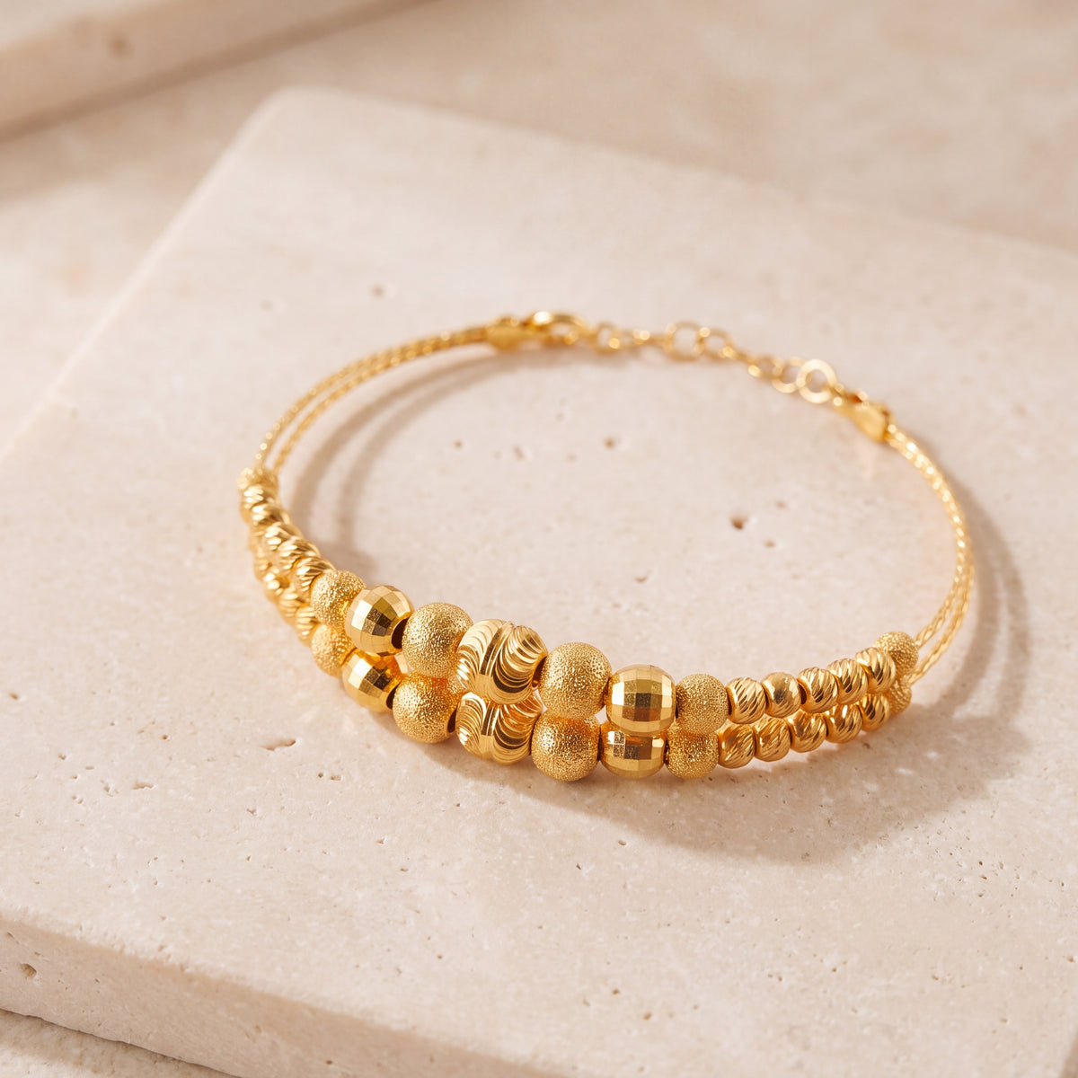 2 Line Kid's Beads Cuff Bracelet (D7) on travertine