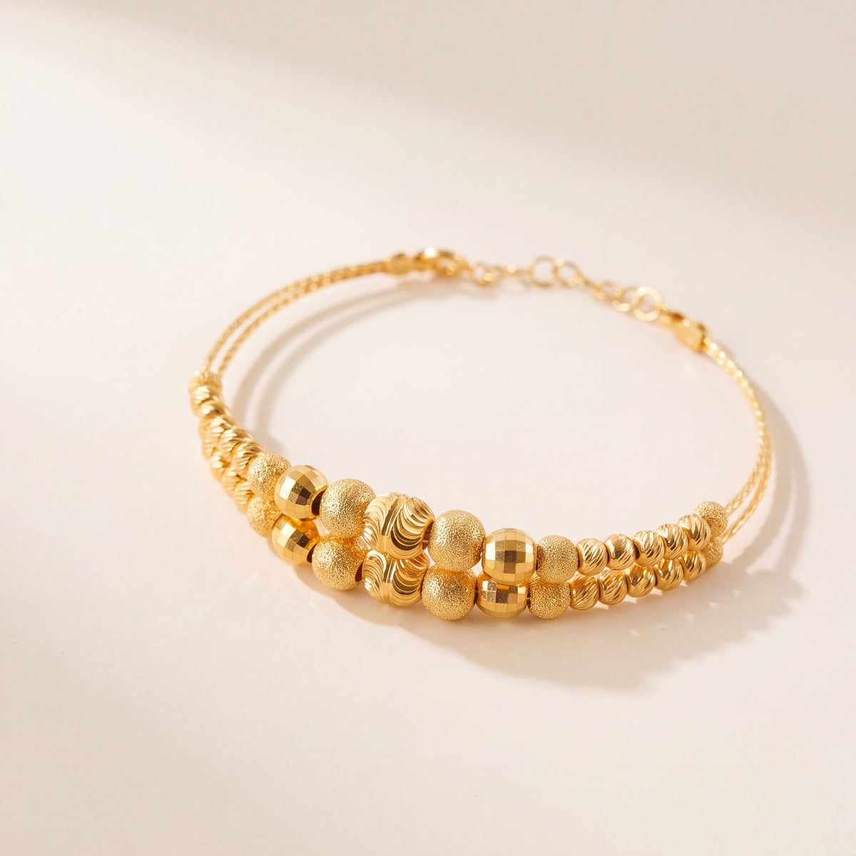2 Line Kid's Beads Cuff Bracelet (D7), 925 silver 24K gold plated