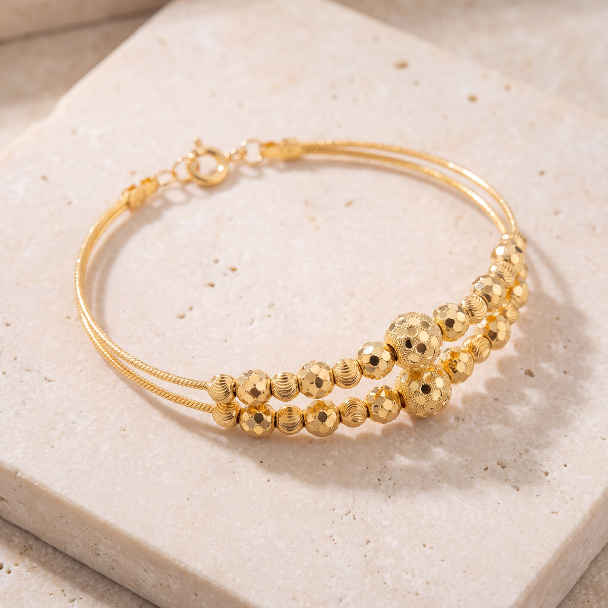 2 Line Kid's Beads Cuff Bracelet (D71) on travertine