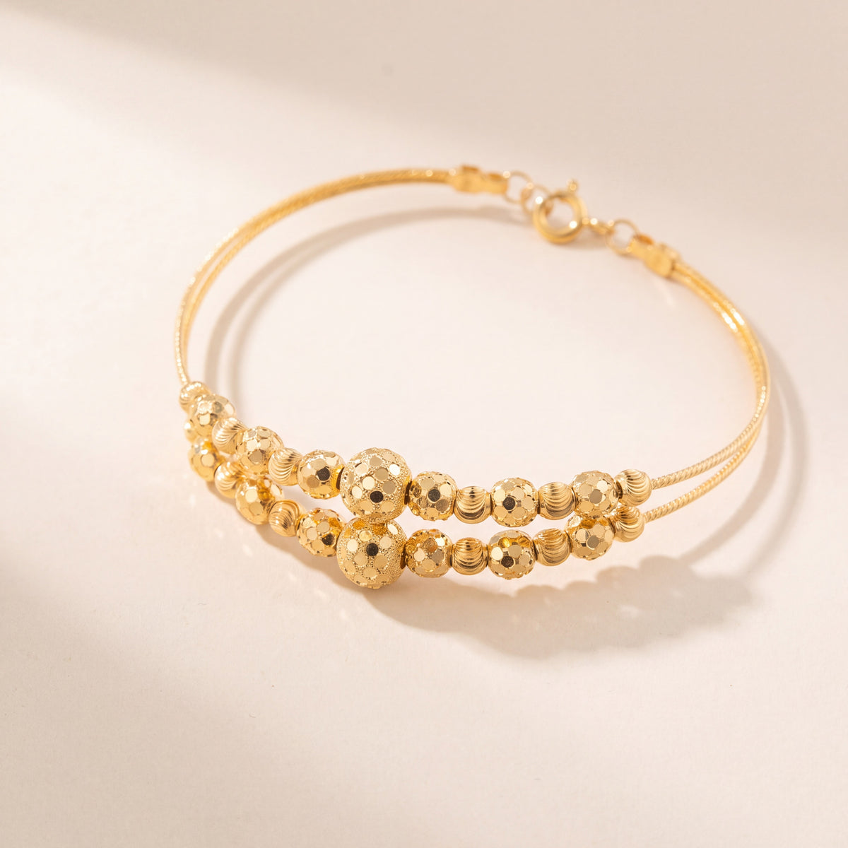 2 Line Kid's Beads Cuff Bracelet (D71), 925 silver 24K gold plated