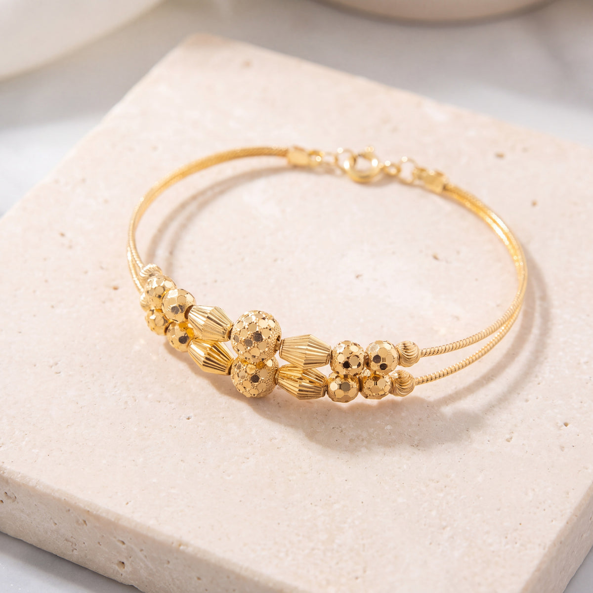 2 Line Kid's Beads Cuff Bracelet (D74) on travertine