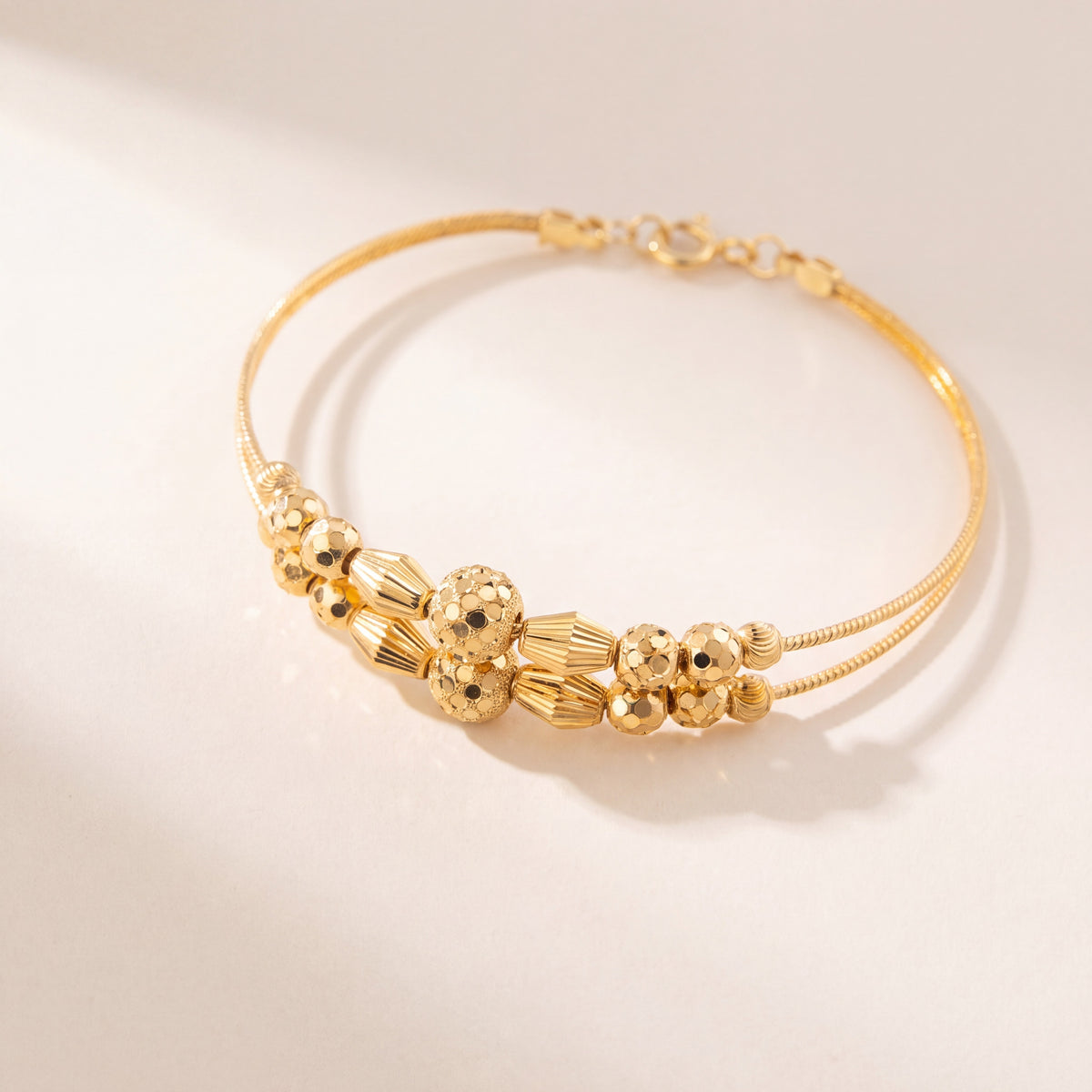 2 Line Kid's Beads Cuff Bracelet (D74), 925 silver 24K gold plated
