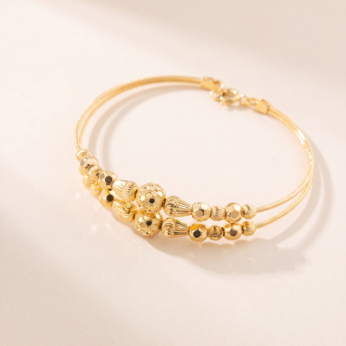 2 Line Kid's Beads Cuff Bracelet (D78), 925 silver 24K gold plated