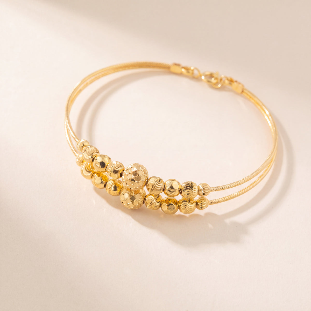 2 Line Kid's Beads Cuff Bracelet (D79), 925 silver 24K gold plated
