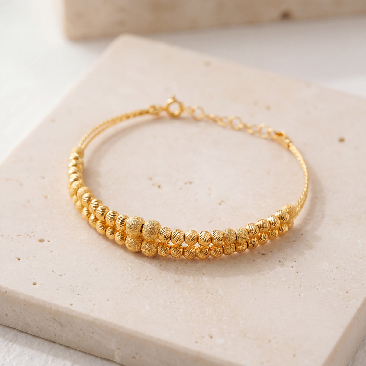 2 Line Kid's Beads Cuff Bracelet (D8) on travertine