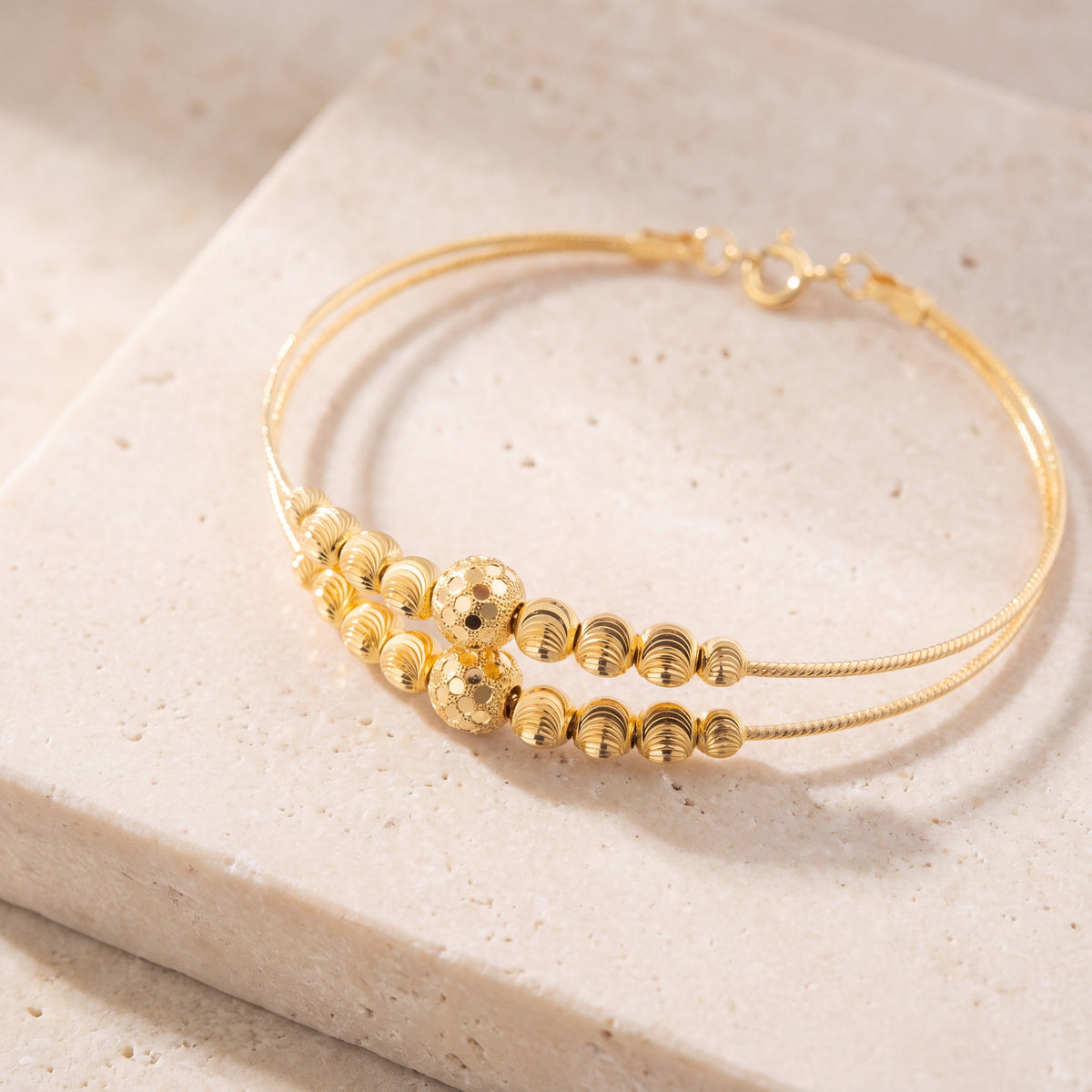 2 Line Kid's Beads Cuff Bracelet (D80) on travertine