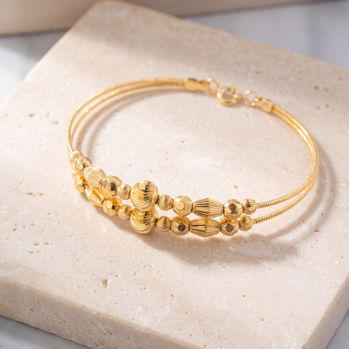 2 Line Kid's Beads Cuff Bracelet (D81) on travertine