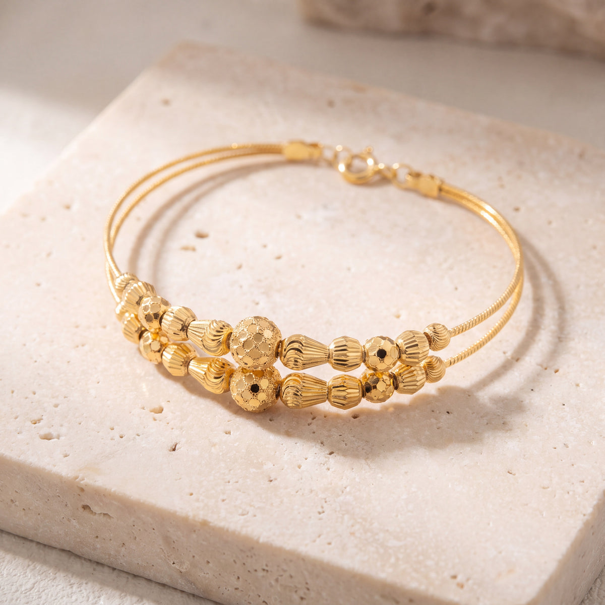 2 Line Kid's Beads Cuff Bracelet (D85) on travertine