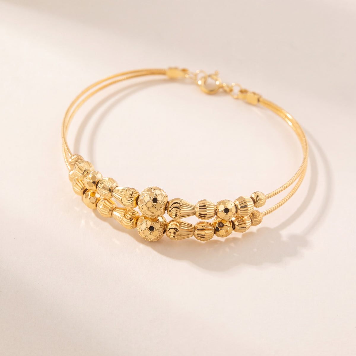 2 Line Kid's Beads Cuff Bracelet (D85), 925 silver 24K gold plated