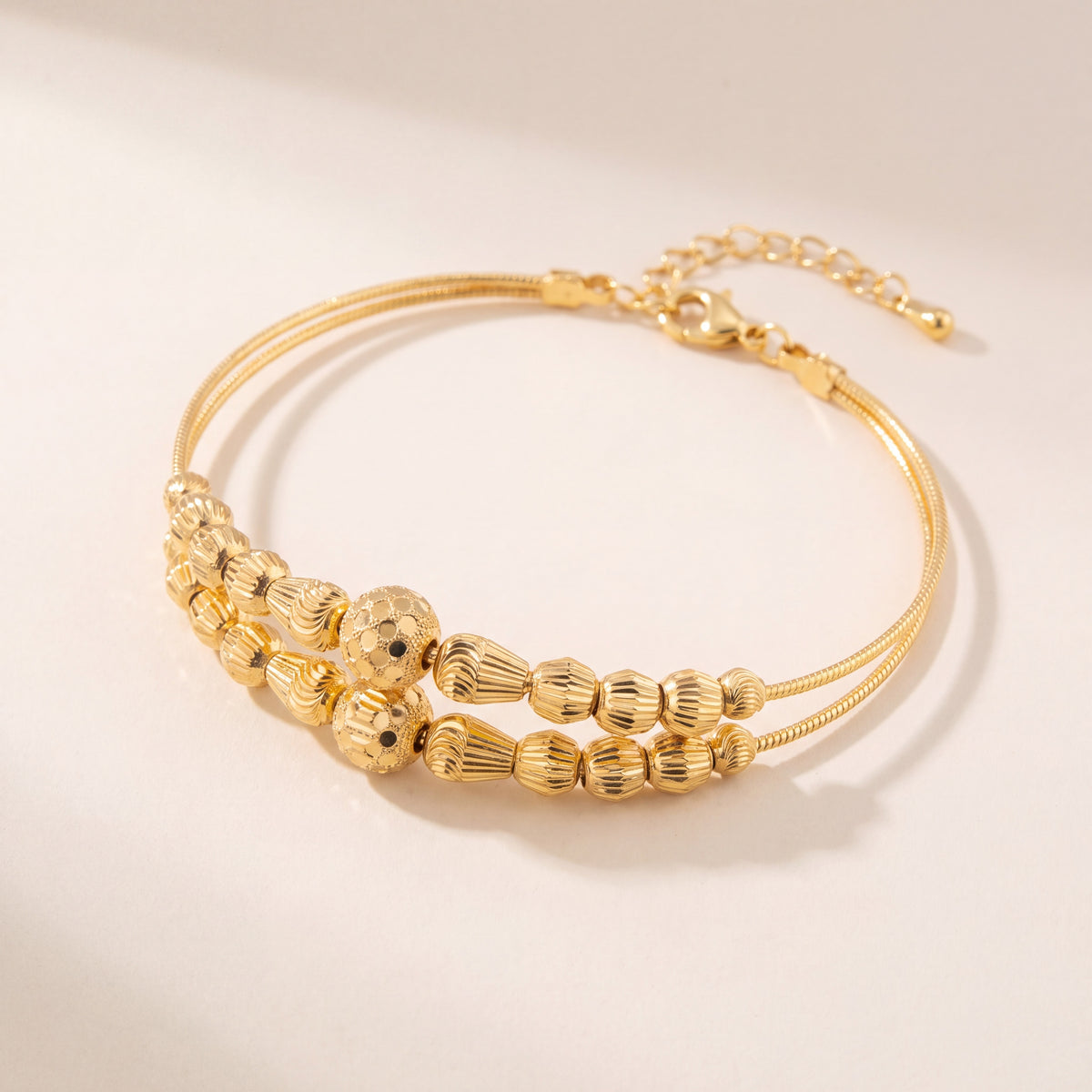 2 Line Kid's Beads Cuff Bracelet (D87), 925 silver 24K gold plated