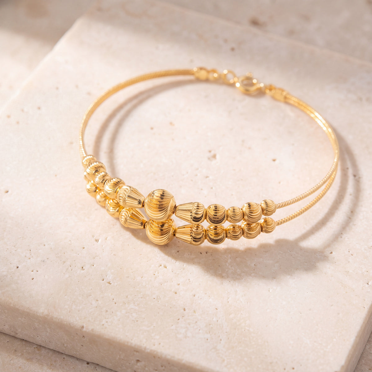 2 Line Kid's Beads Cuff Bracelet (D89) on travertine