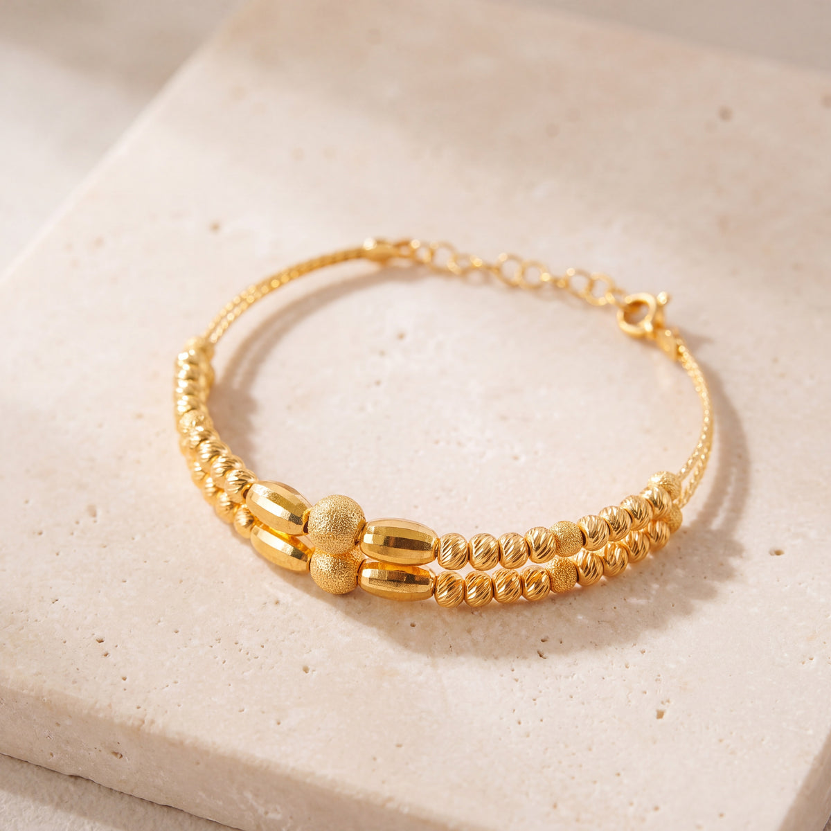 2 Line Kid's Beads Cuff Bracelet (D9) on travertine