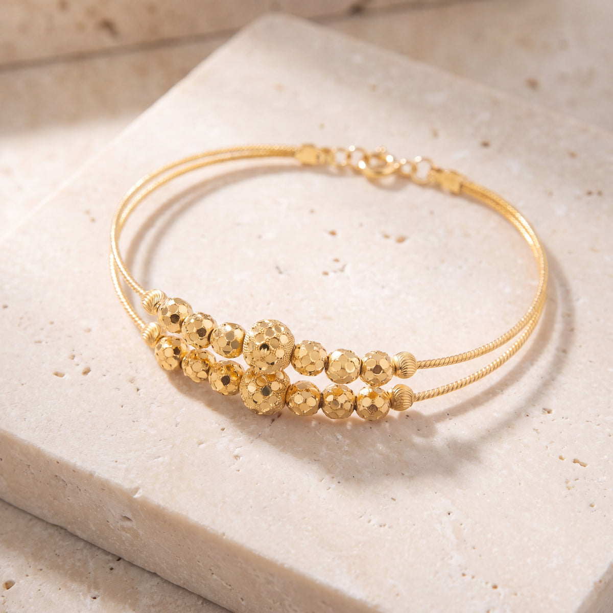 2 Line Kid's Beads Cuff Bracelet (D92) on travertine