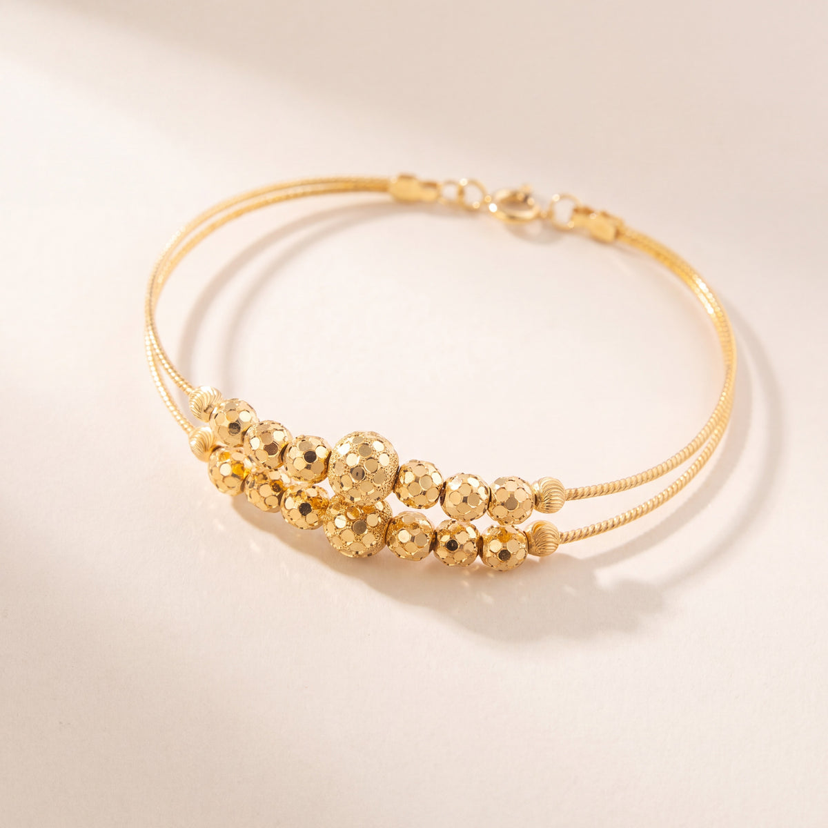 2 Line Kid's Beads Cuff Bracelet (D92), 925 silver 24K gold plated