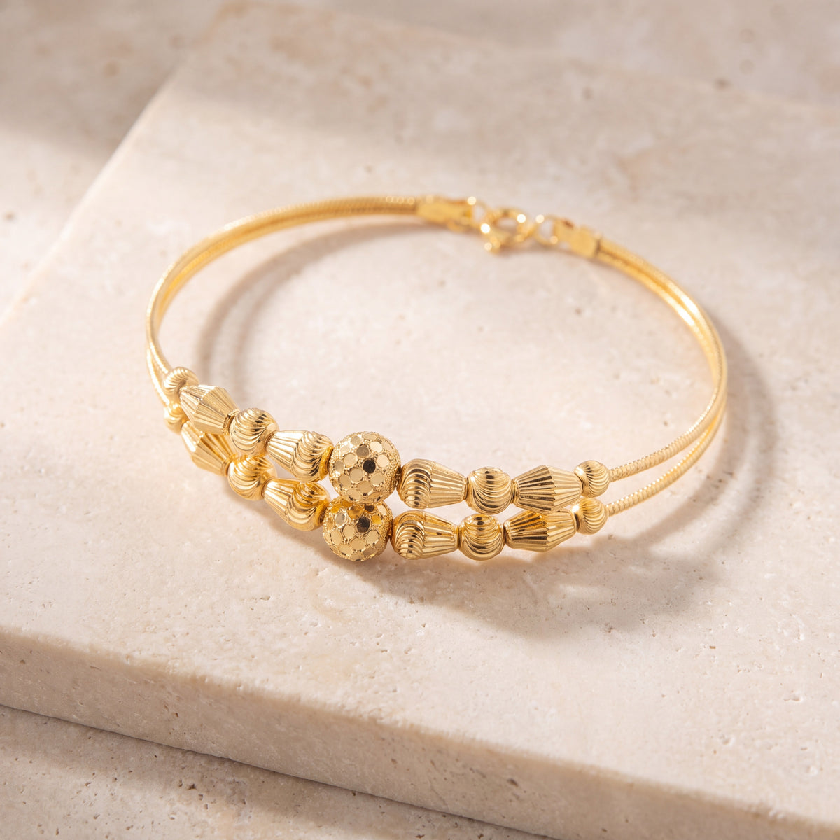 2 Line Kid's Beads Cuff Bracelet (D94) on travertine