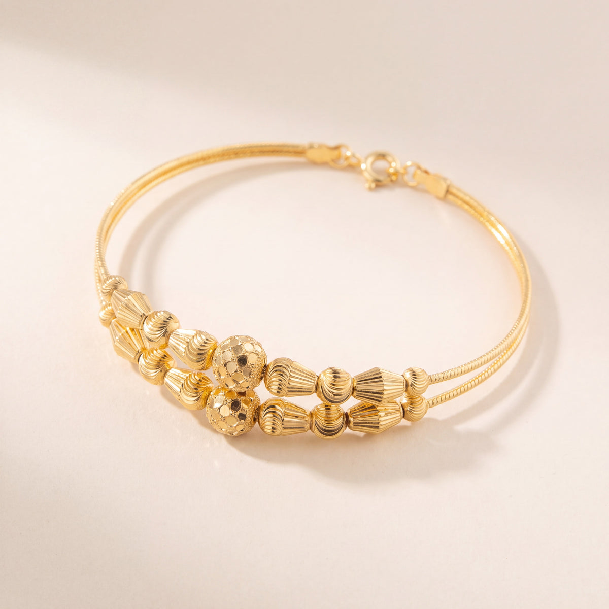 2 Line Kid's Beads Cuff Bracelet (D94), 925 silver 24K gold plated