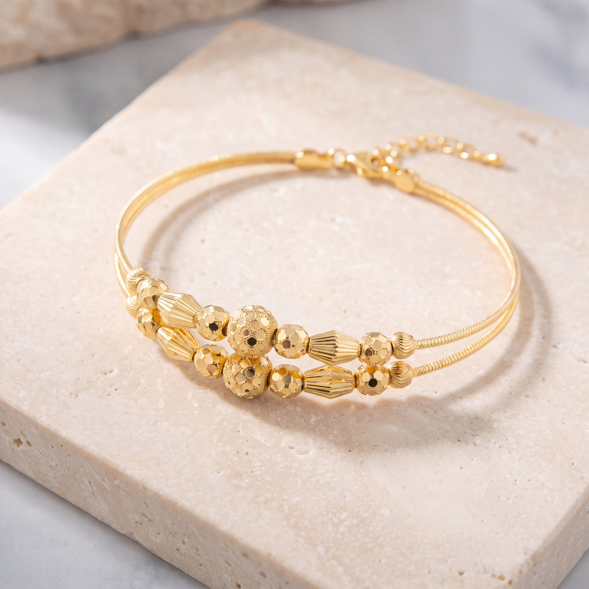 2 Line Kid's Beads Cuff Bracelet (D96) on travertine