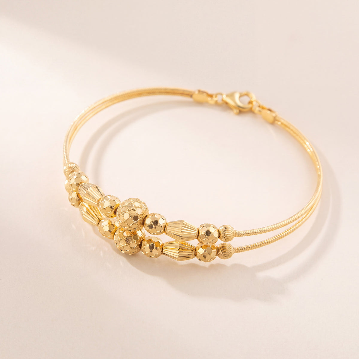 2 Line Kid's Beads Cuff Bracelet (D96), 925 silver 24K gold plated