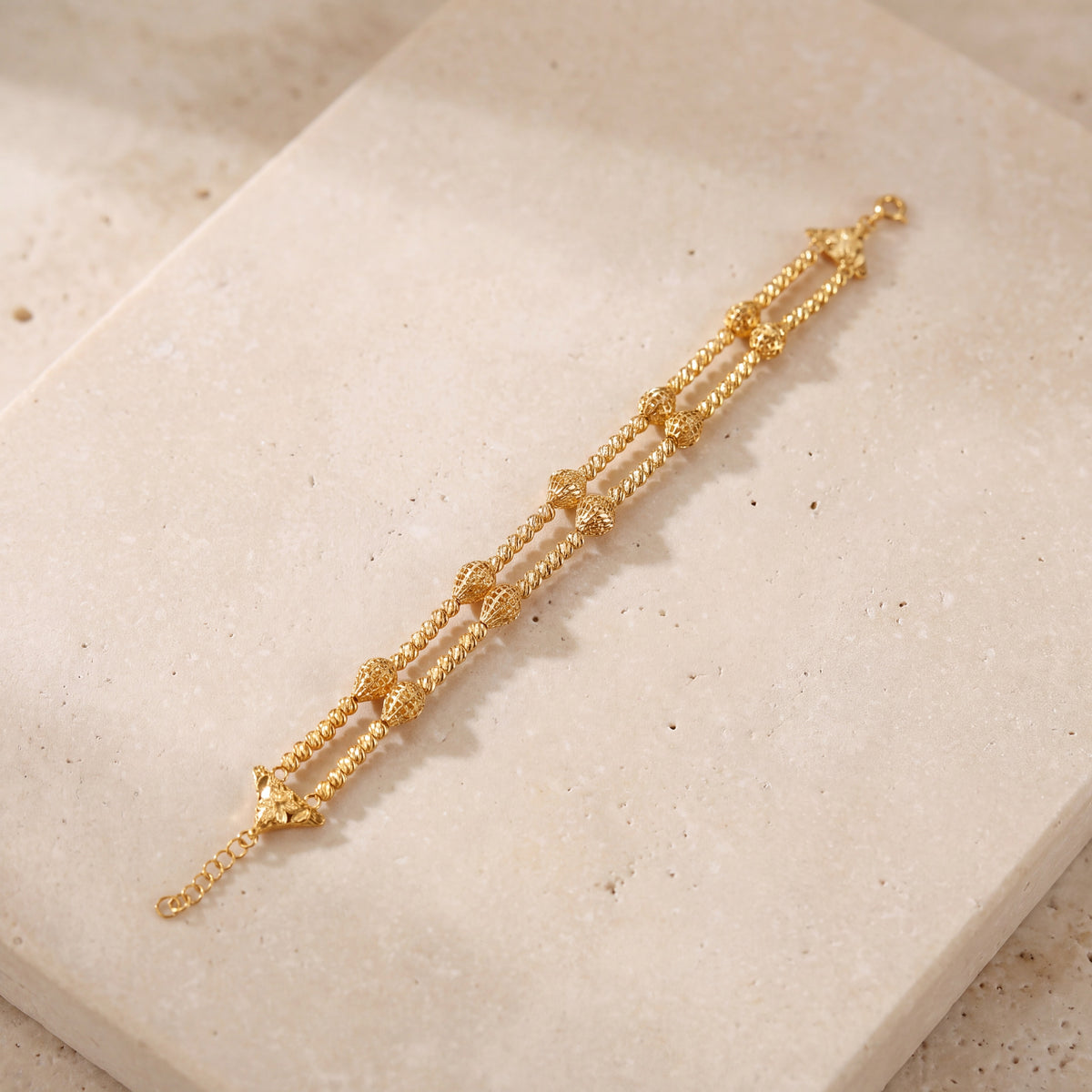 2 Line RP Beads Bracelet (D2) on travertine