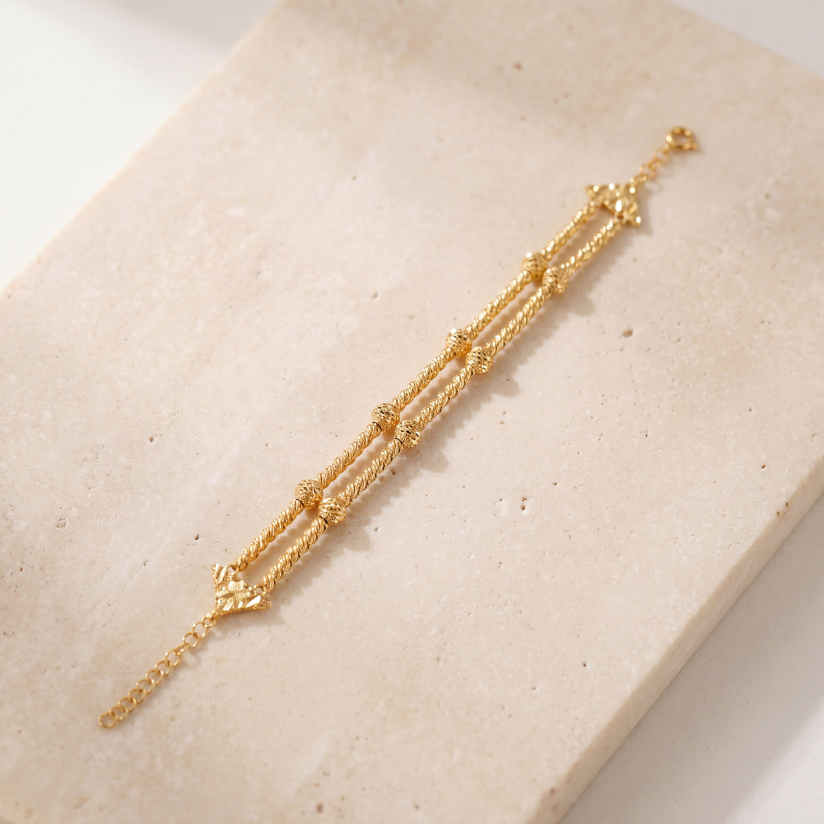 2 Line RP Beads Bracelet (D8) on travertine