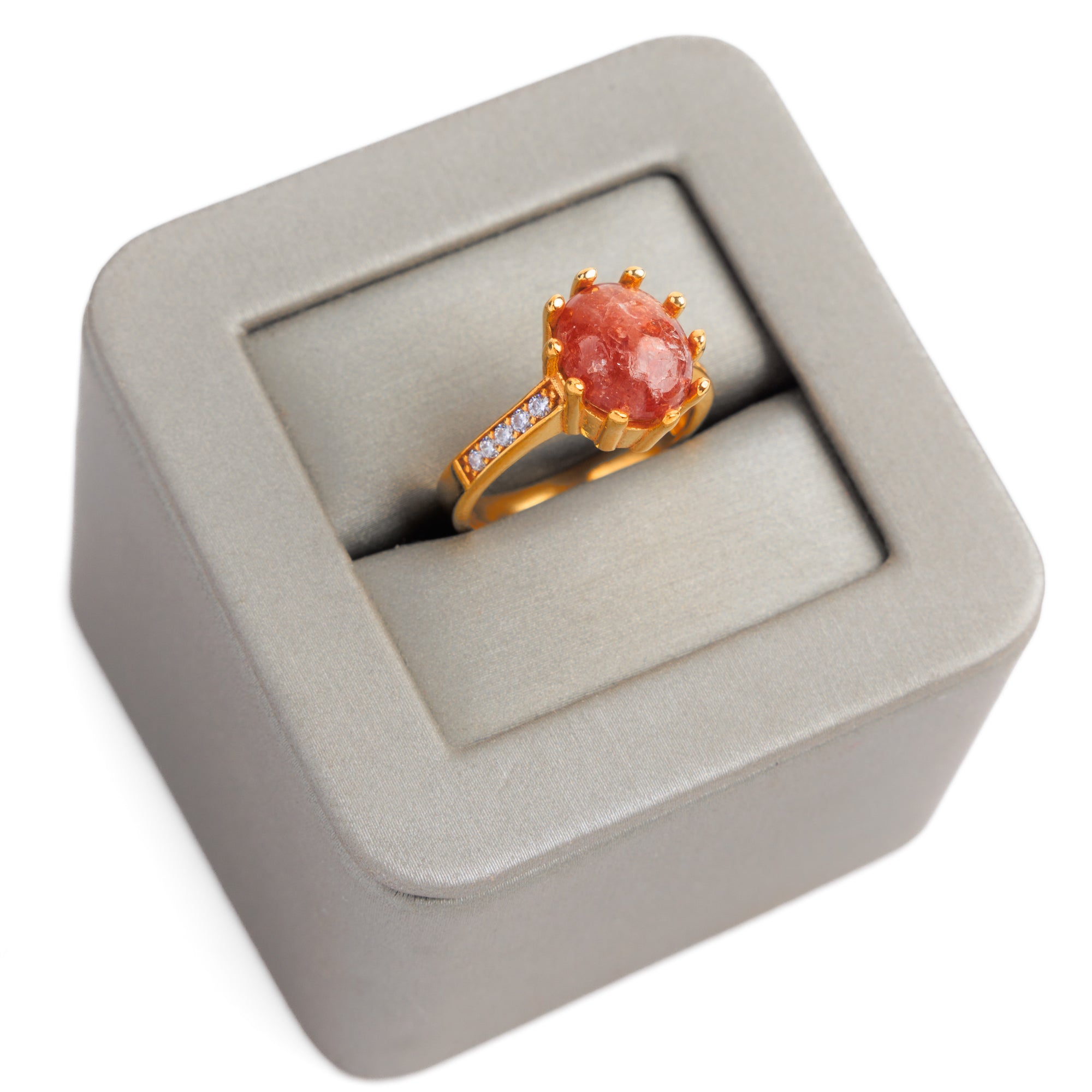 Natural Stone Ring (Coral) - Silver 925 & Gold Plated