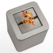 حلقة الأوراق / الأحمر الهندي (D1) - Silver 925 و Gold Plated