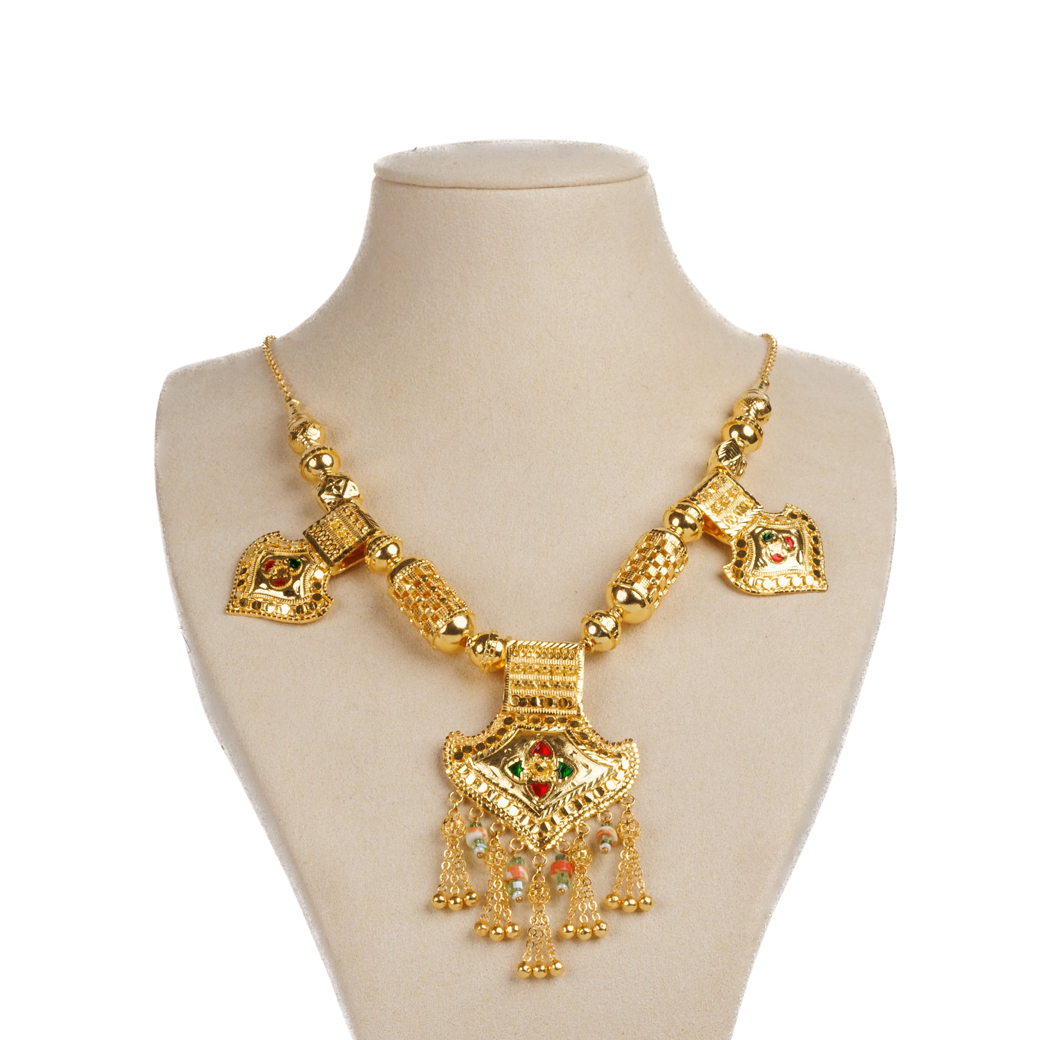 Traditional Necklace with Stone & Mina (D3)- Silver 925 & Gold Plated