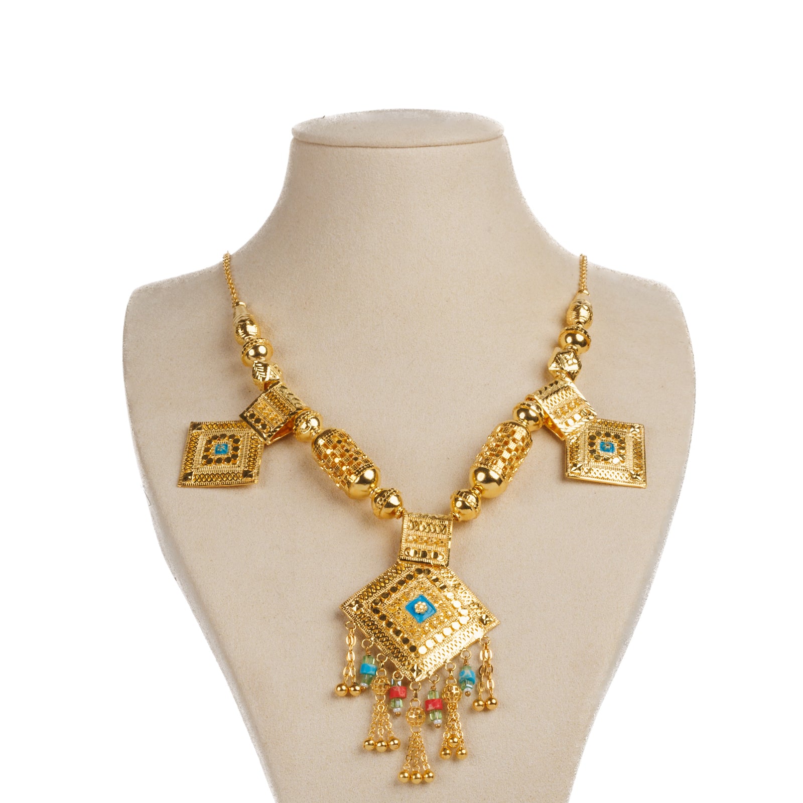 Traditional Necklace with Stone & Mina (D2)- Silver 925 & Gold Plated