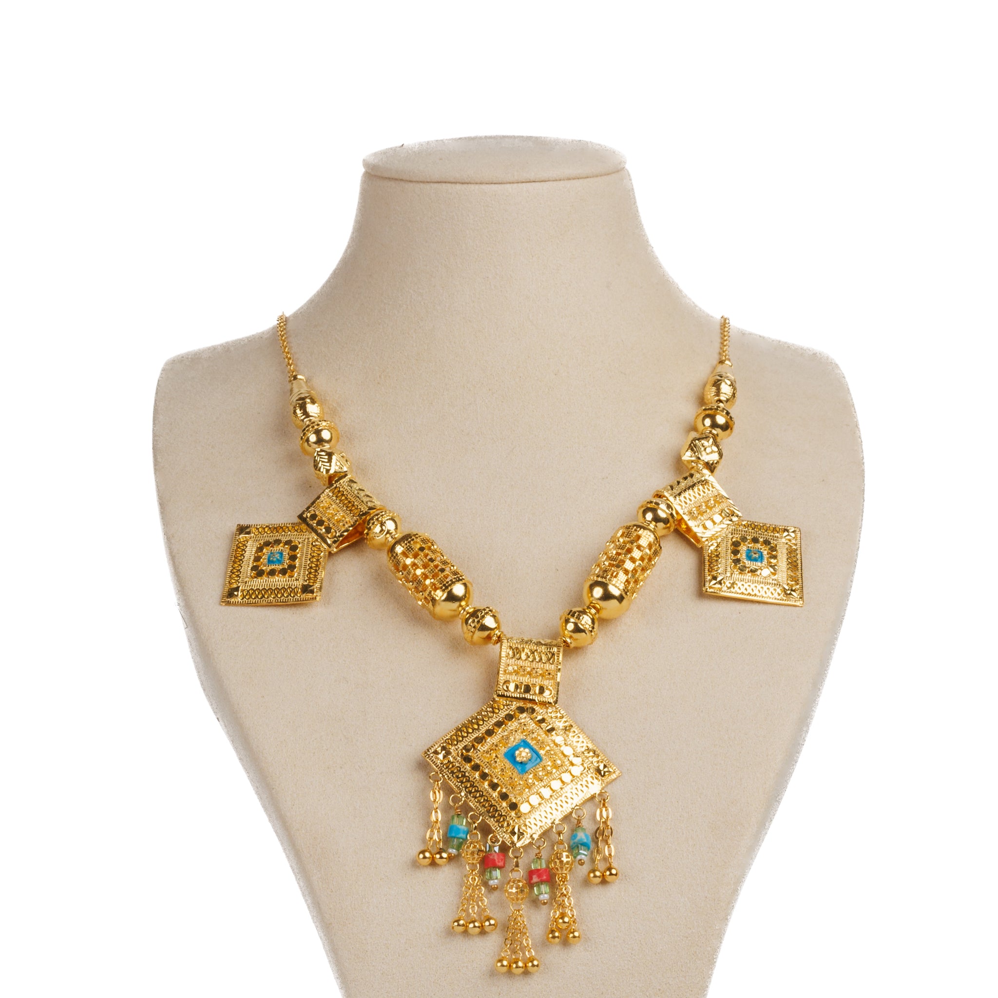 Traditional Necklace with Stone & Mina (D2)- Silver 925 & Gold Plated