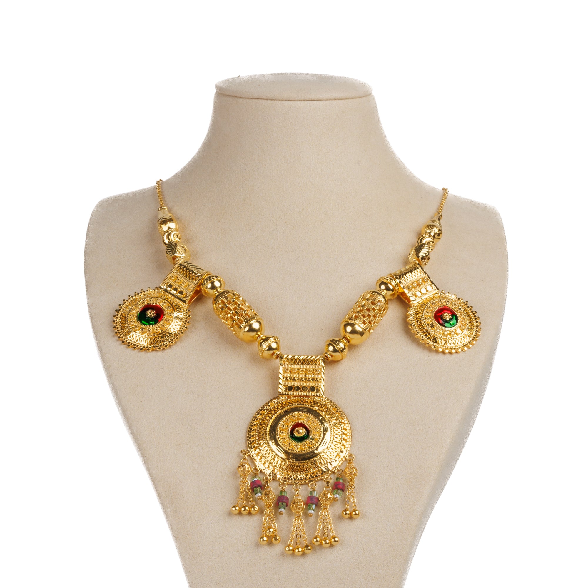 Traditional Necklace with Stone & Mina (D1)- Silver 925 & Gold Plated