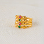 Quad Line Ring with stones (D1) - Silver 925 & Gold Plated