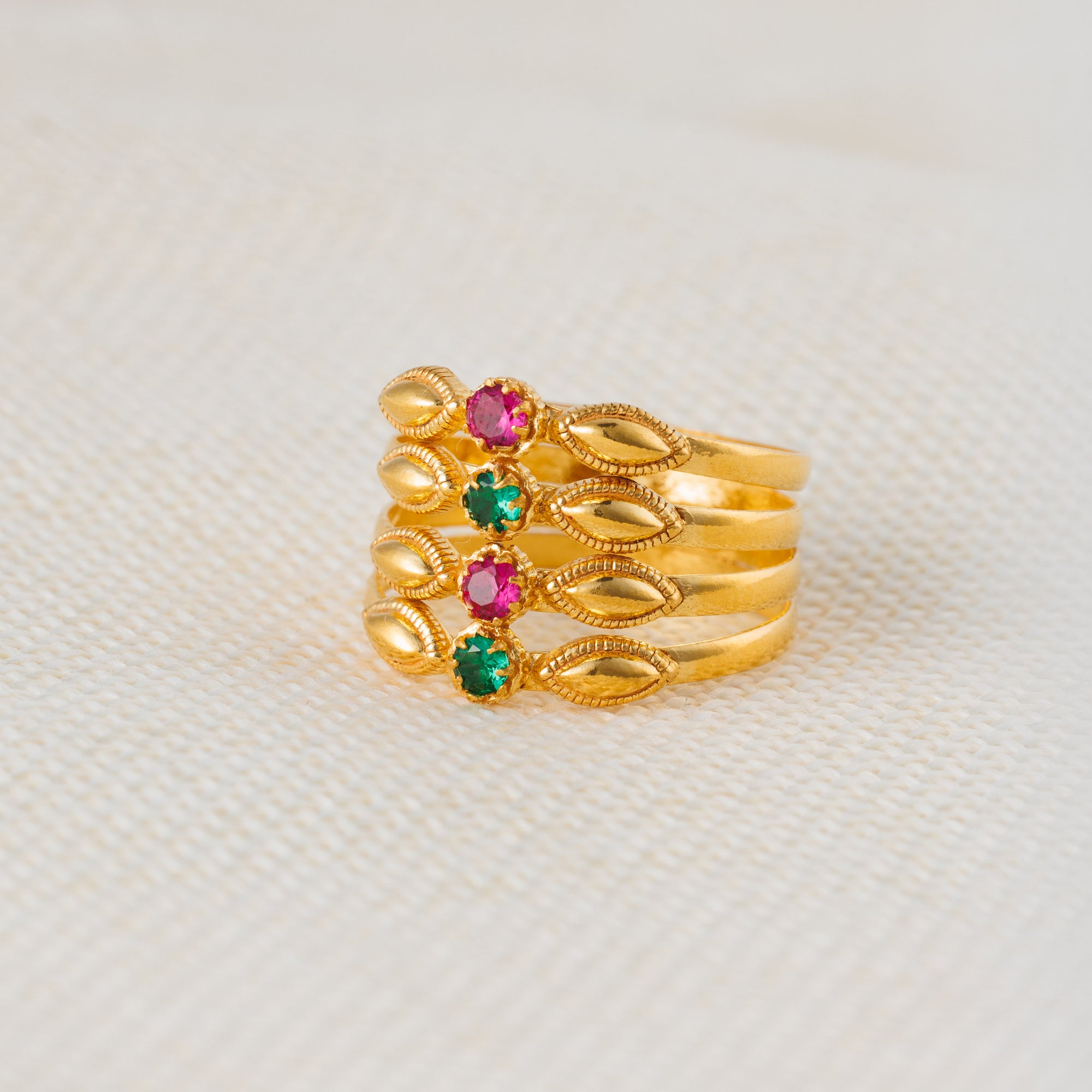 Quad Line Ring with stones (D1) - Silver 925 & Gold Plated