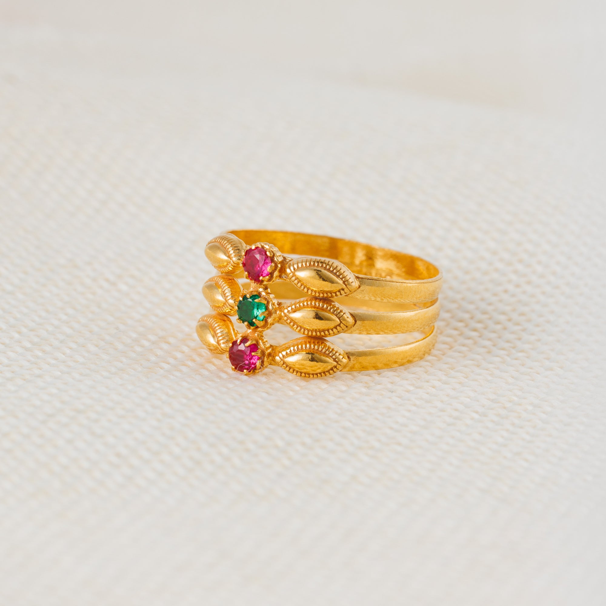 Triple Line Ring with stones (D1) - Silver 925 & Gold Plated