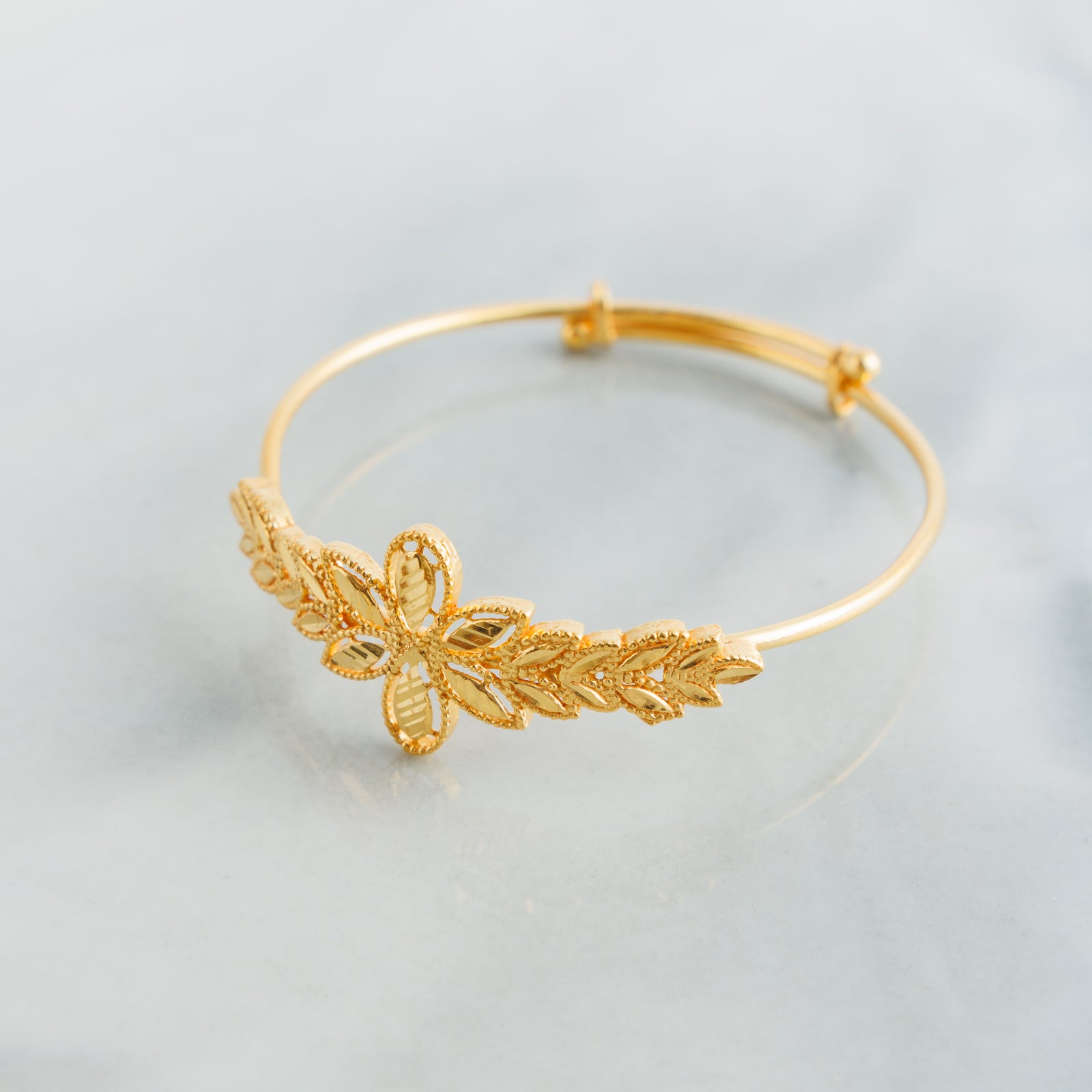 Leaf Flexible Child's Bangle (D11) - Silver 925 & Gold Plated