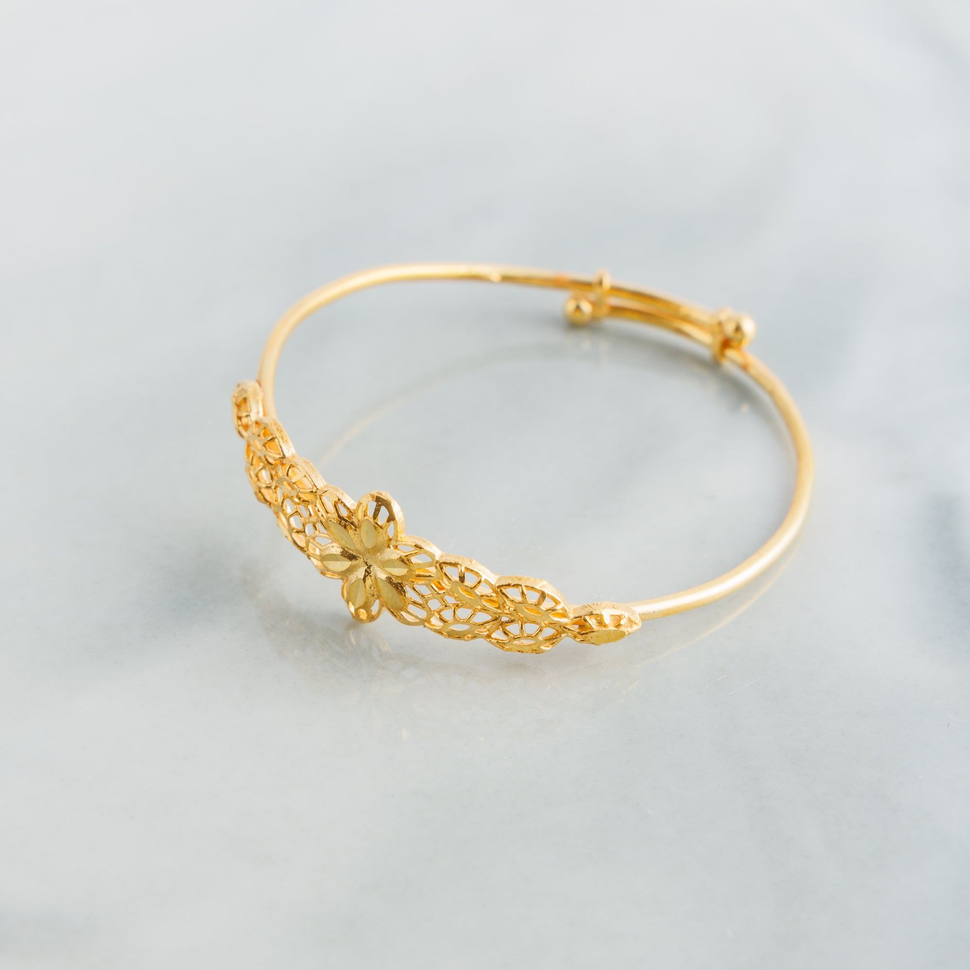 Leaf Flexible Child's Bangle (D13) - Silver 925 & Gold Plated