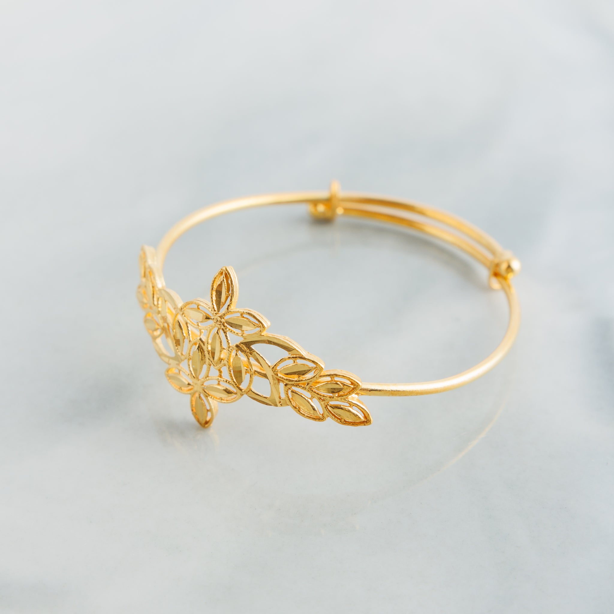 Leaf Flexible Child's Bangle (D4) - Silver 925 & Gold Plated