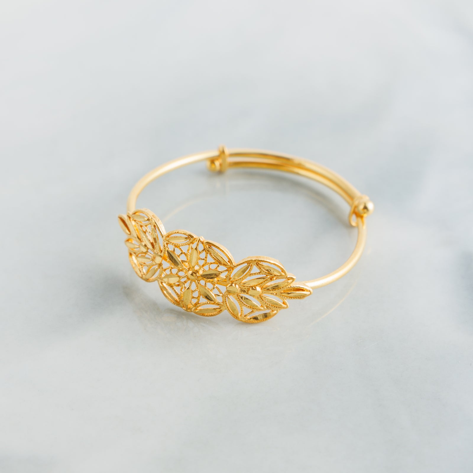 Leaf Flexible Child's Bangle (D3) - Silver 925 & Gold Plated