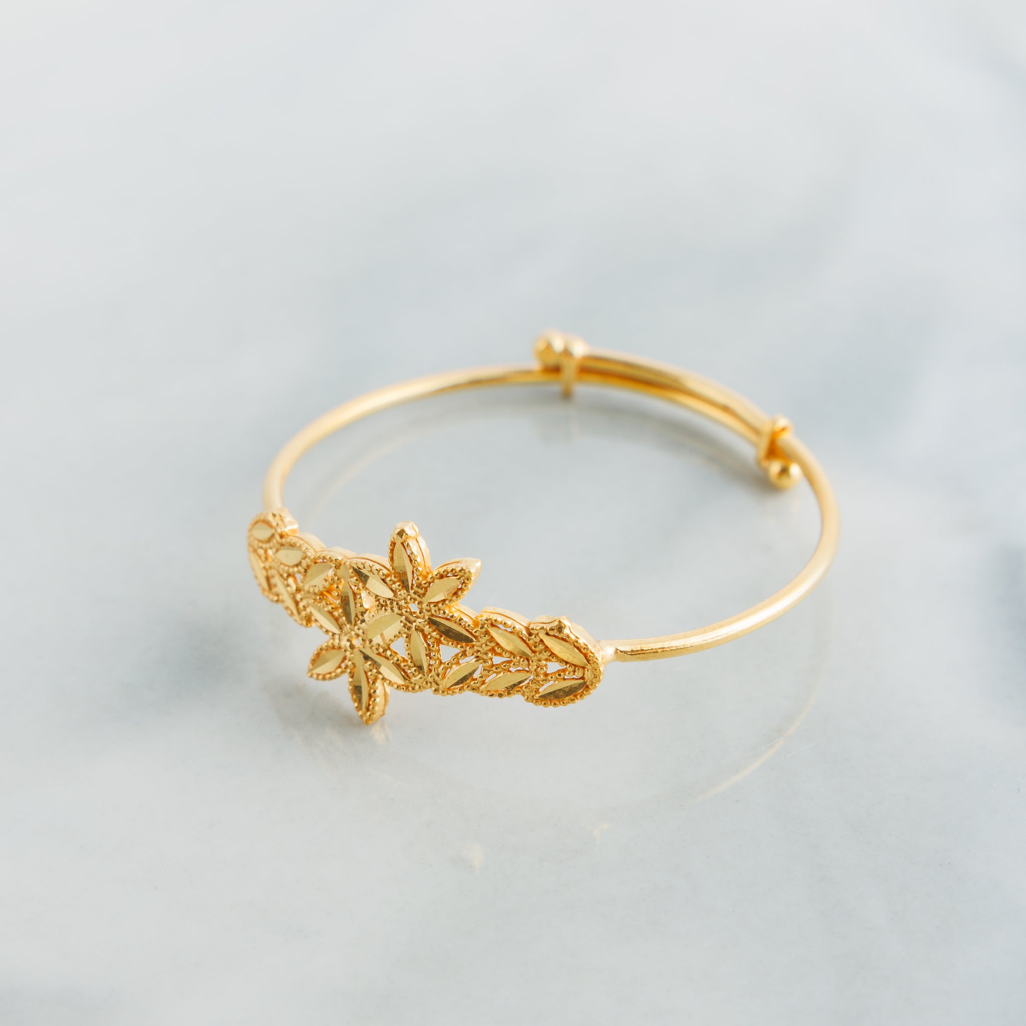 Leaf Flexible Child's Bangle (D12) - Silver 925 & Gold Plated