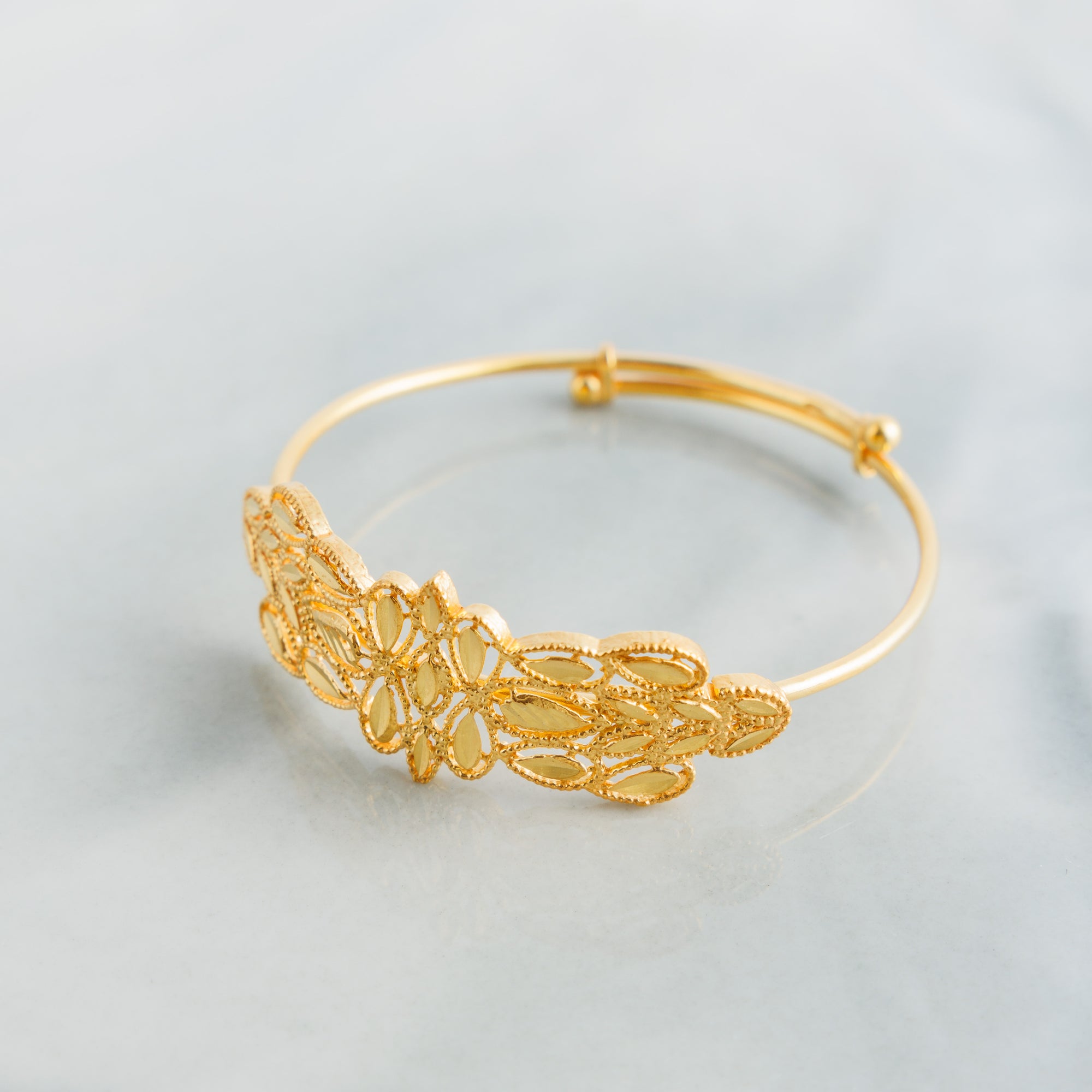 Leaf Flexible Child's Bangle (D10) - Silver 925 & Gold Plated