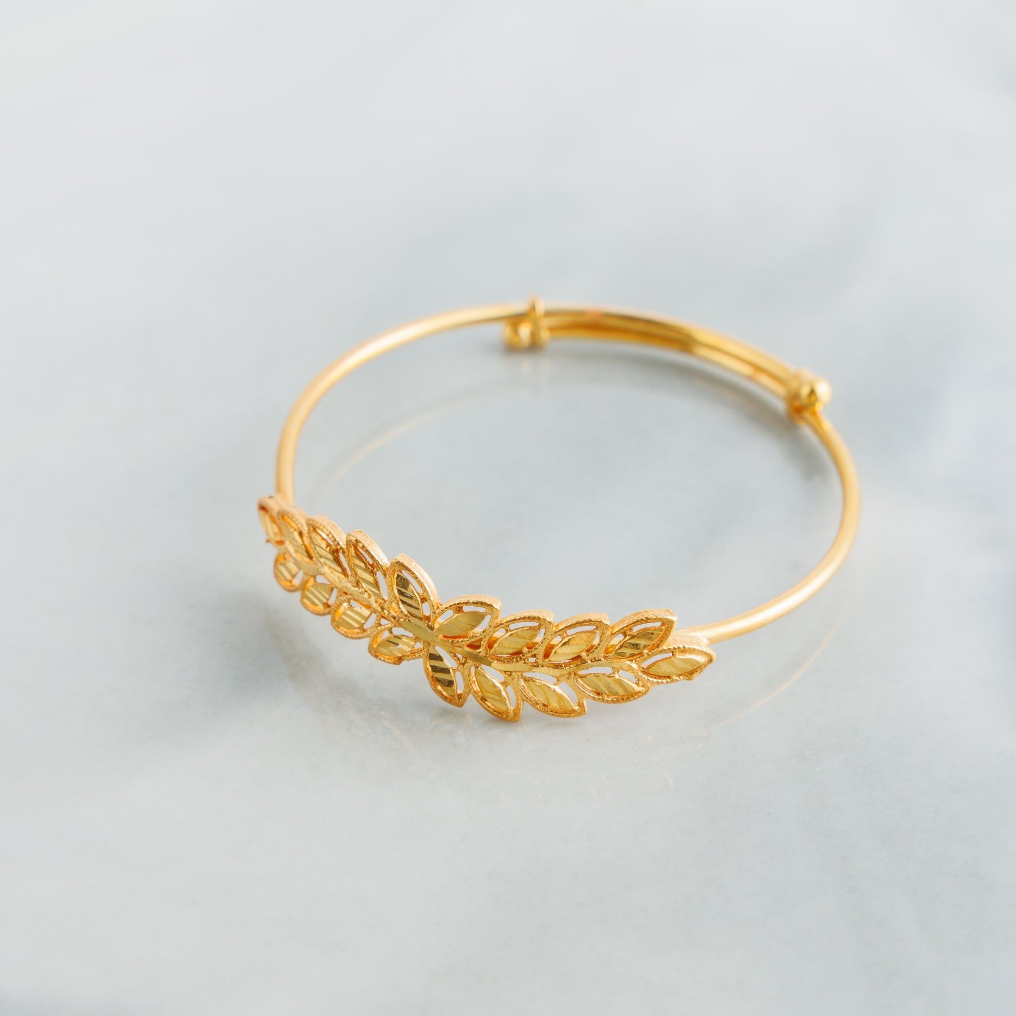 Leaf Flexible Child's Bangle (D8) - Silver 925 & Gold Plated