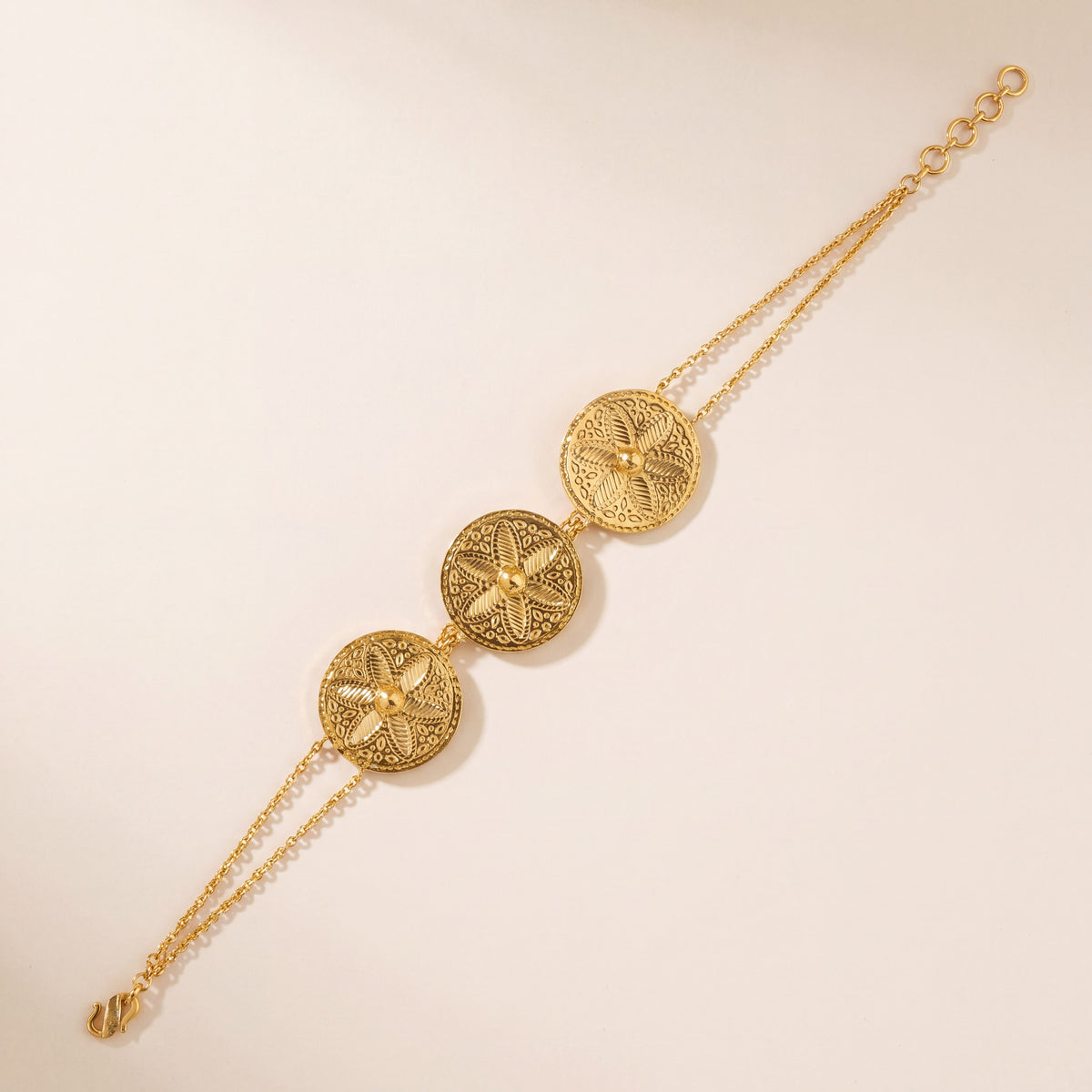 3 Coin Piece Bracelet (D1), 925 silver 24K gold plated