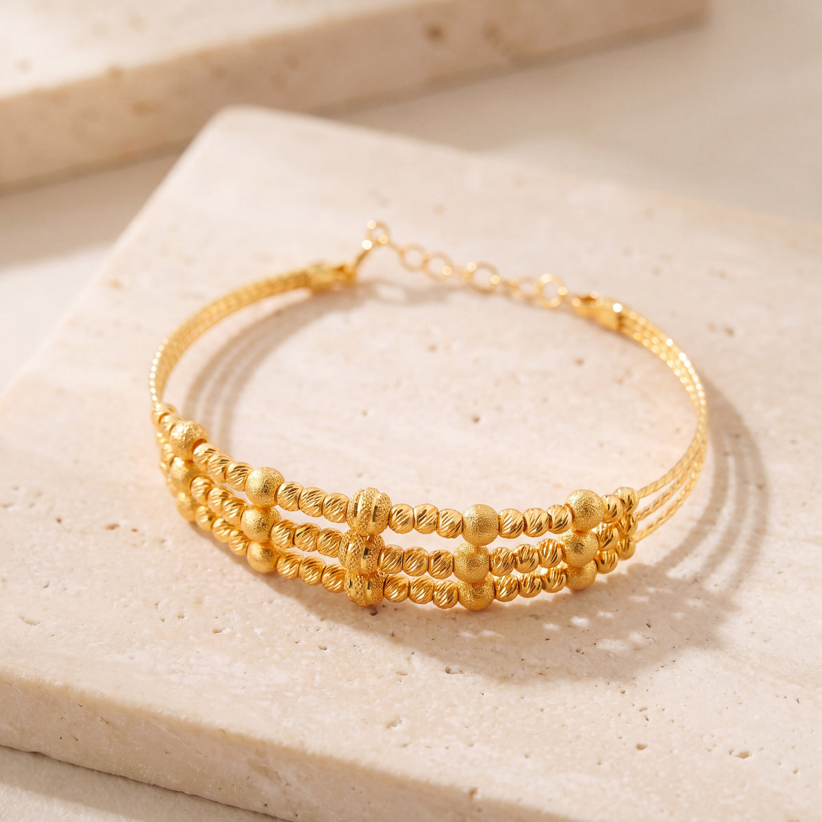 3 Line Kid's Beads Cuff Bracelet (D10) on travertine