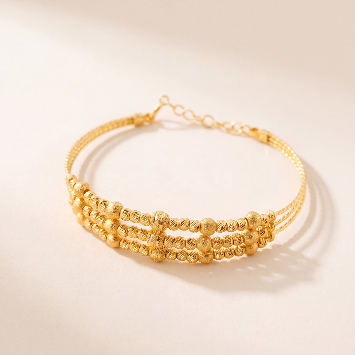 3 Line Kid's Beads Cuff Bracelet (D10), 925 silver 24K gold plated