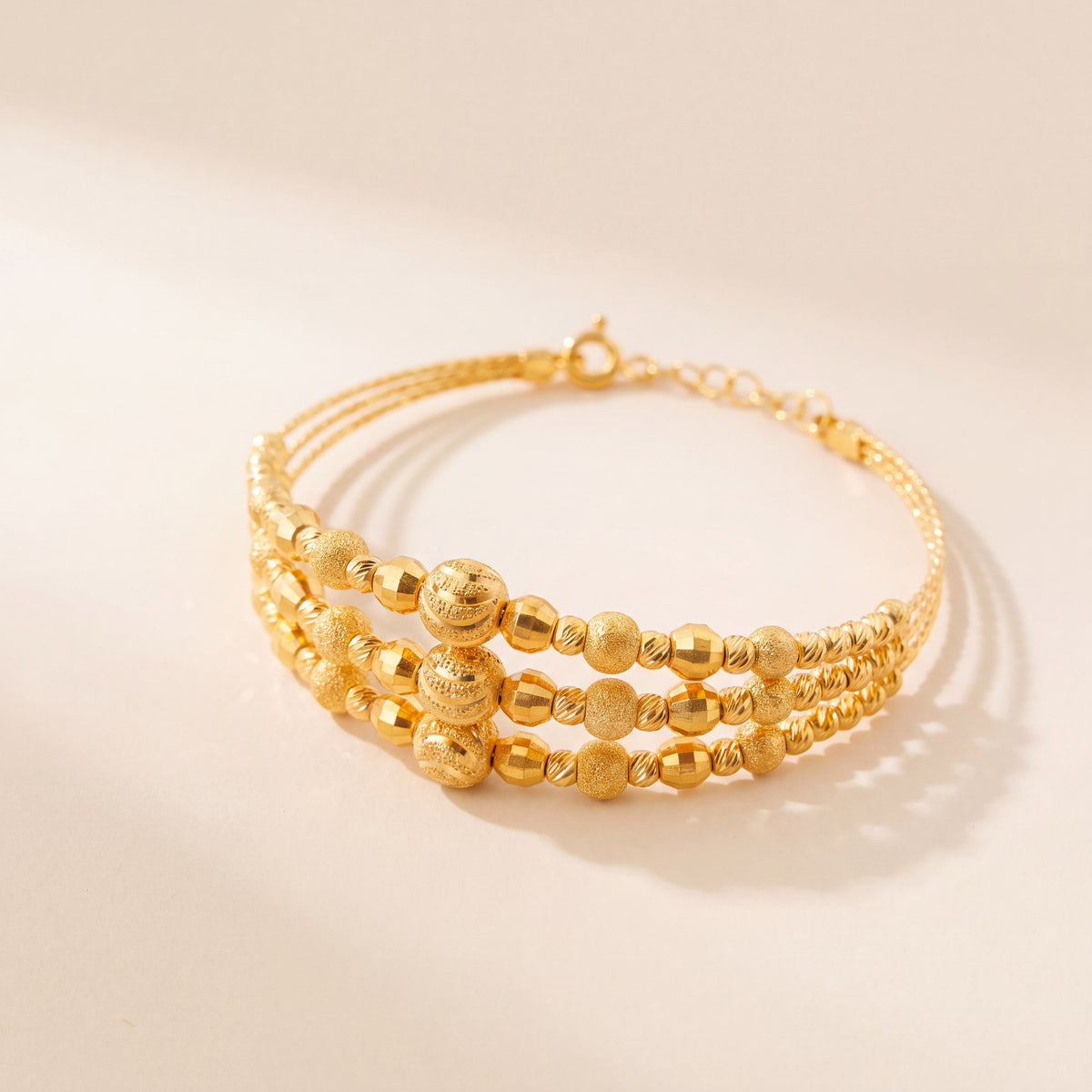 3 Line Kid's Beads Cuff Bracelet (D11), 925 silver 24K gold plated
